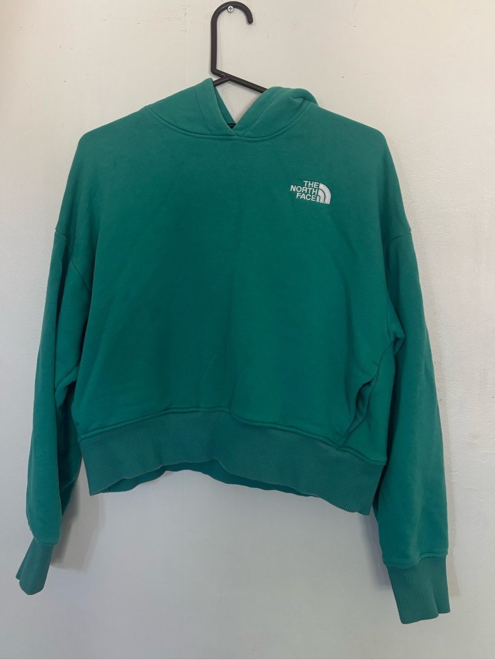 The North Face Women's Teal Green Hooded Cropped Pullover Sweatshirt